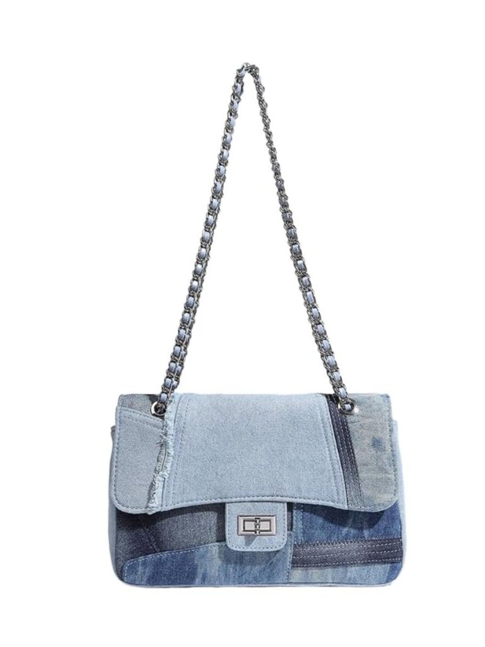 Trendy Denim Shoulder Bag for Women, Ladies Designer Purses, Medium Flap